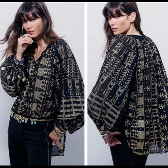 Free People Tops - Free People Black/Gold New Romantics Small Blouse